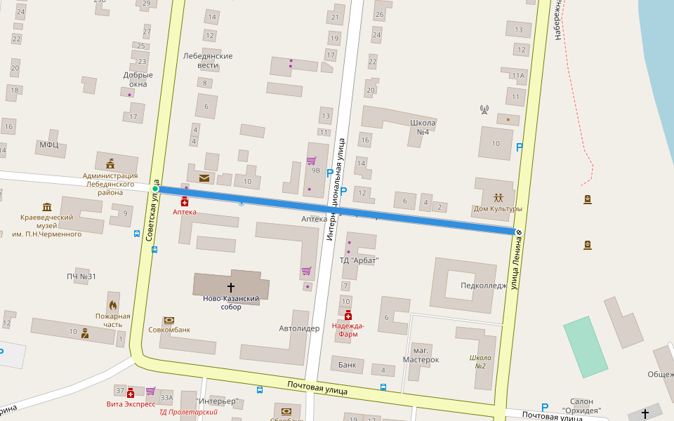 улица Мира walking route map in Lebedyan