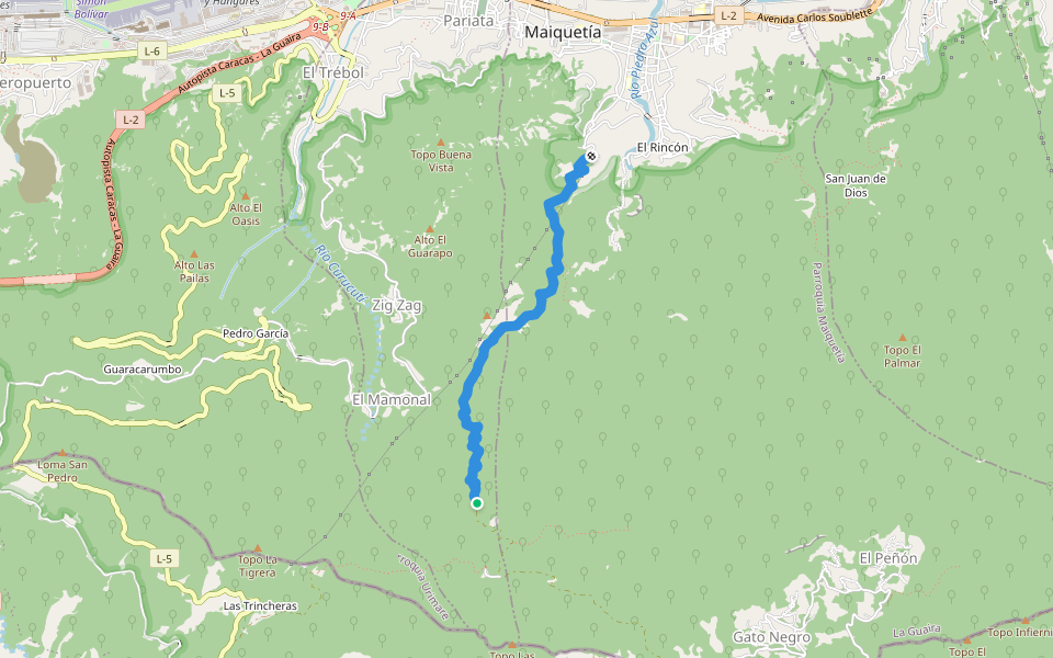 Camino de los Españoles walking route map in La Guaira
