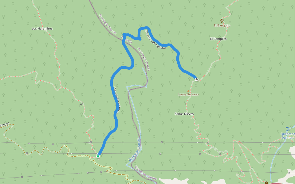 Chacaito-Las Adjuntas walking route map in Caracas