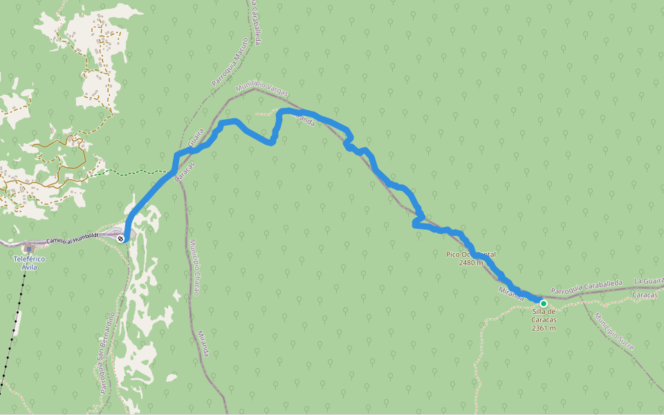 Humboldt - Lagunazo - Pico Occidental - Silla de Caracas walking route map in Caracas