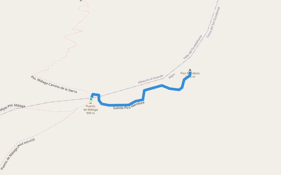 Subida Pico Mendoza walking route map in Alhaurín el Grande