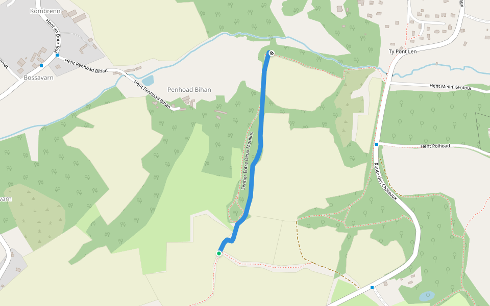 Sentier Entre Deux Moulins walking route map in Plomelin