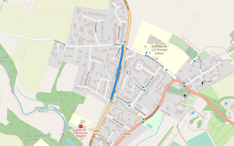 High Path walking route map in Easebourne