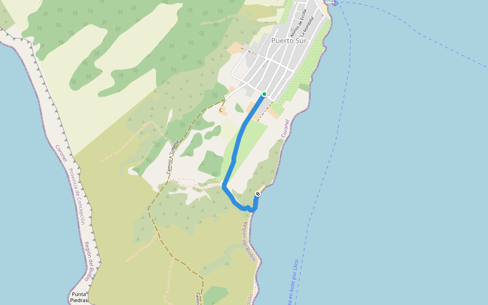 Camino a playa "El Curvén" walking route map in Punta Lavapie