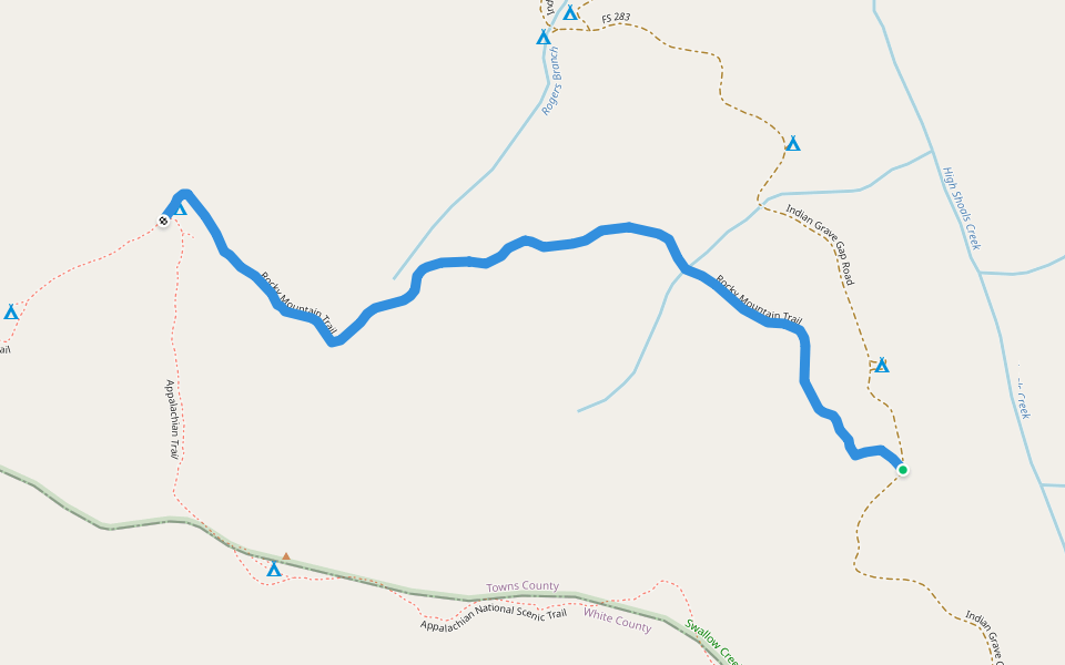 Rocky Mountain Trail walking route map in Hiawassee
