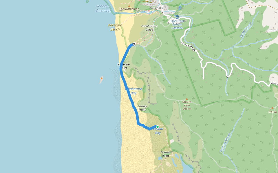 Pararaha Coastal Route walking route map in Karekare