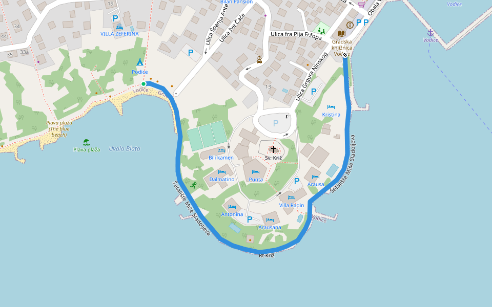 Šetalište Miše Sladoljeva walking route map in Vodice