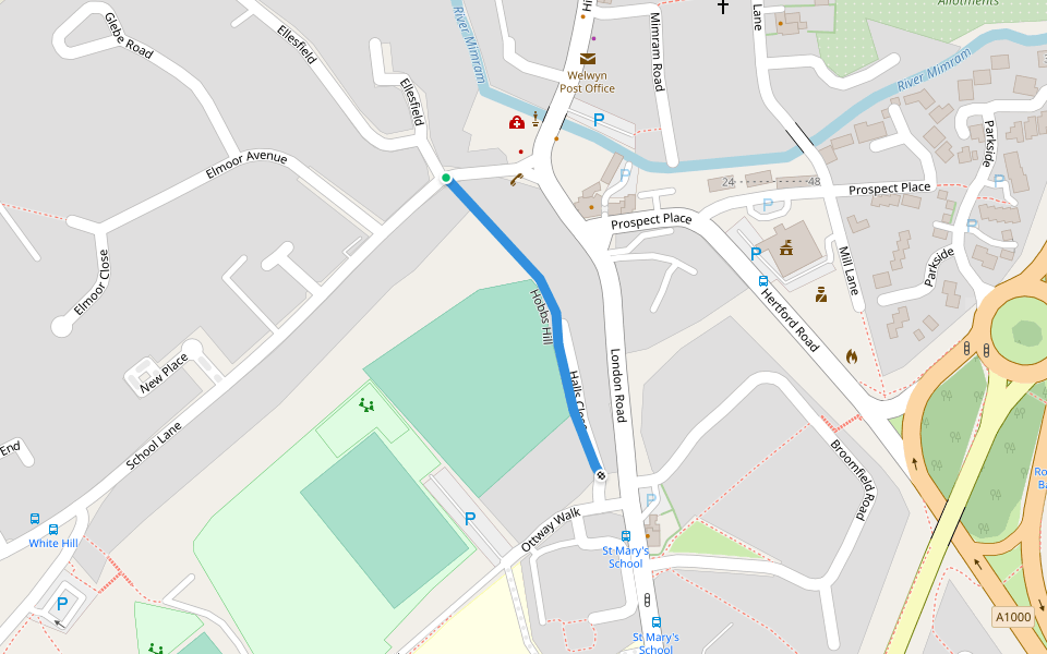 Hobbs Hill walking route map in Welwyn
