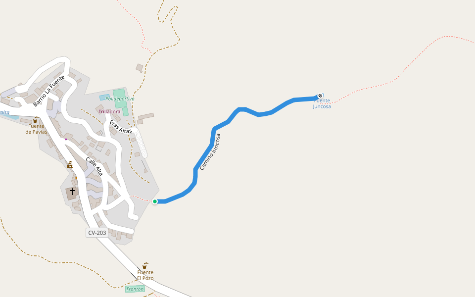 Camino Juncosa walking route map in Pavías