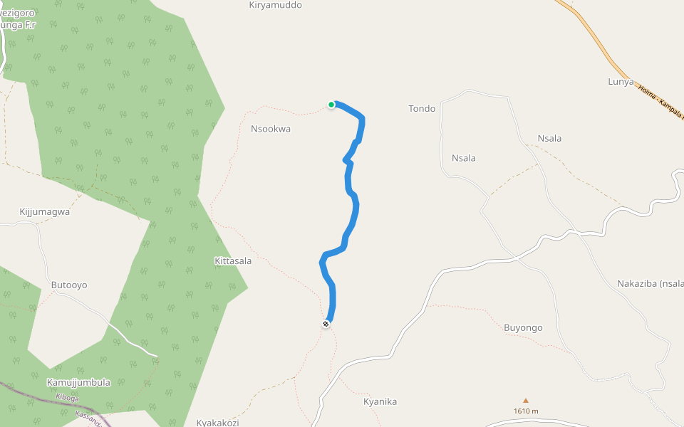 Dirty Ditch/2 Pines walking route map in Nsala