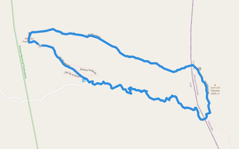 Los Miradores walking route map in Cristal