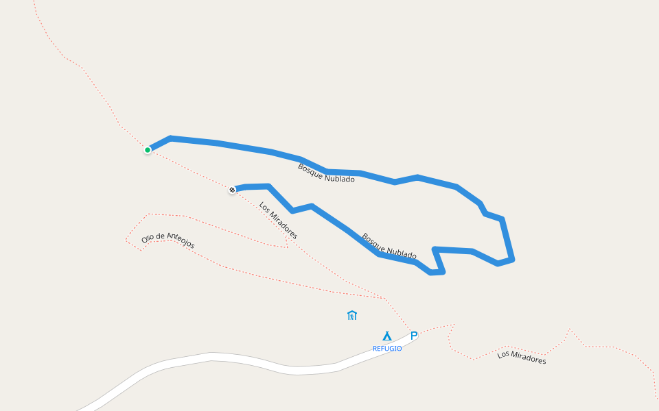 Bosque Nublado walking route map in Cristal