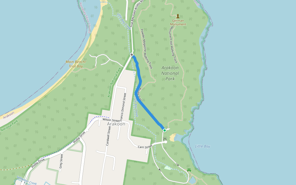 Bridle Trail walking route map in Arakoon