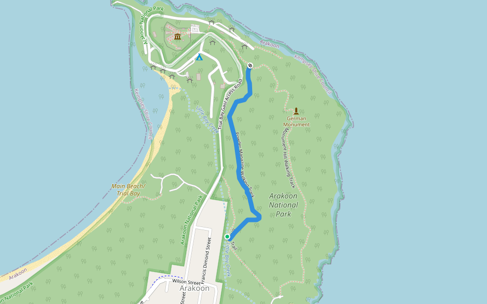 Powder Magazine Walking Track walking route map in Arakoon