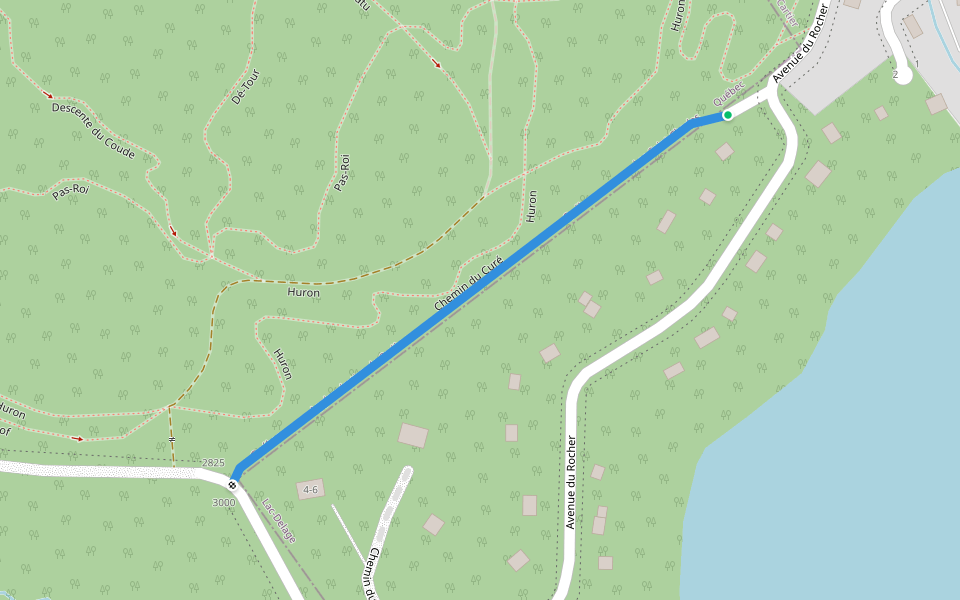 Chemin du Curé walking route map in Lac-Delage