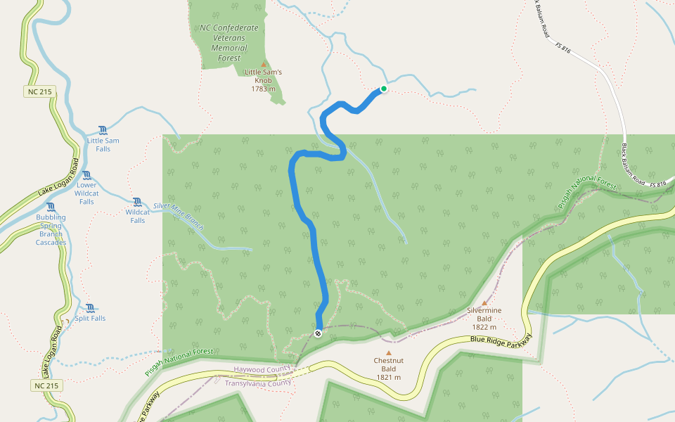 Little Sam Trail walking route map in Balsam Grove