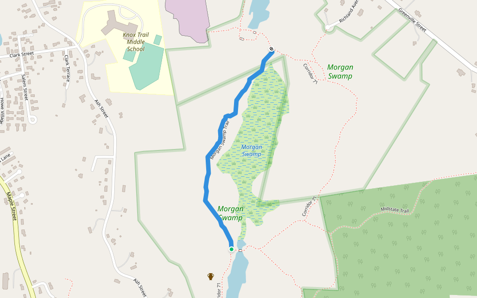 Morgan Swamp Trail walking route map in Spencer