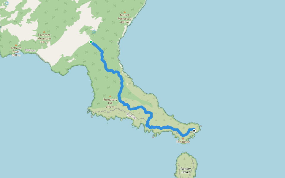 Cape Pillar Track walking route map in Fortescue