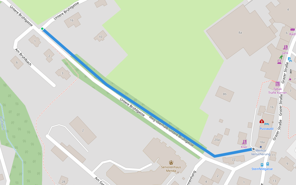 Weg oberhalb Untere Brühlgasse walking route map in Hartberg