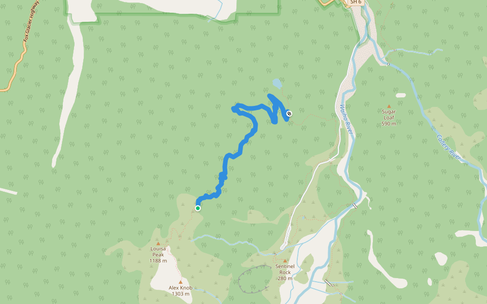 Alex Knob Track walking route map in Franz Josef / Waiau