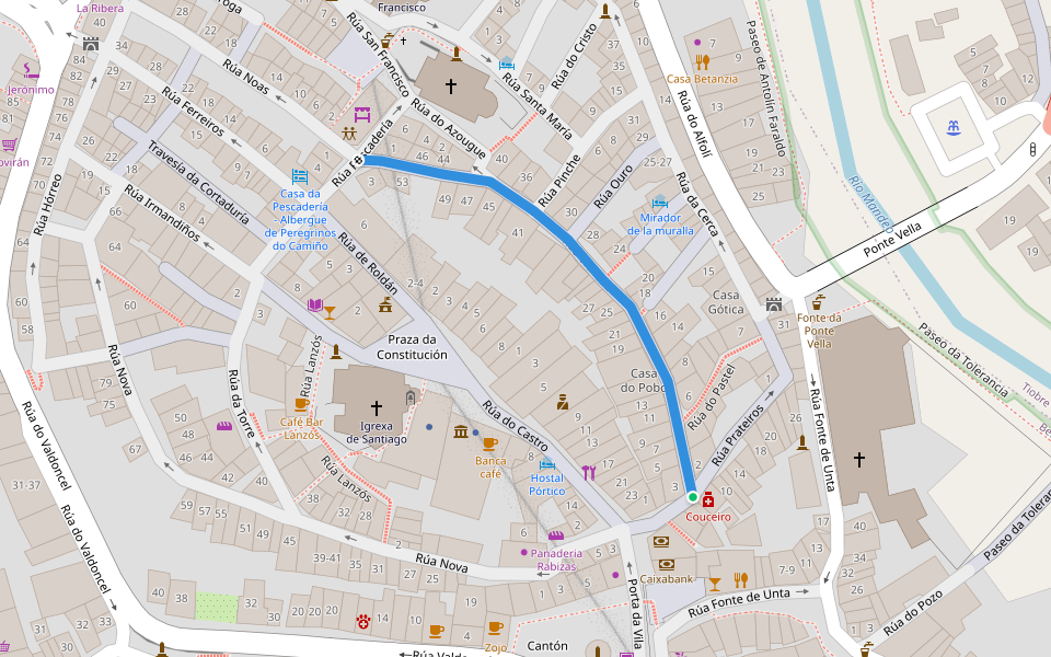 Rúa Travesa walking route map in Betanzos