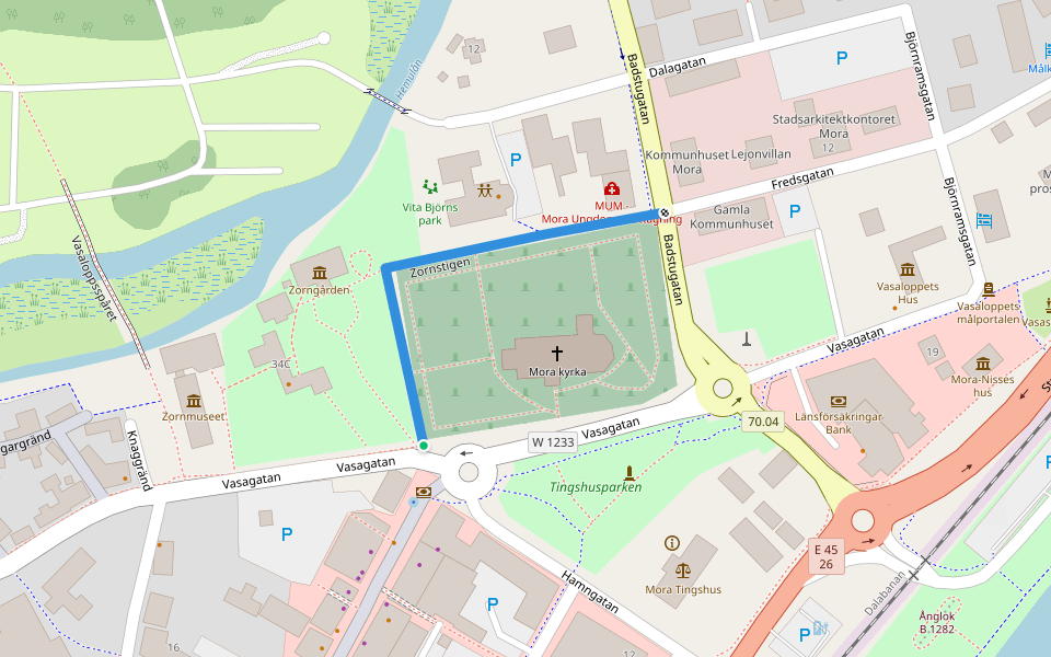 Zornstigen walking route map in Mora