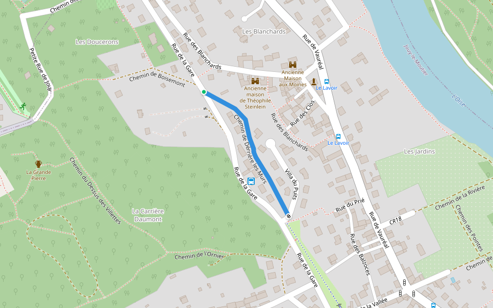 Chemin de Dérrière les Murs walking route map in Jouy-le-Moutier