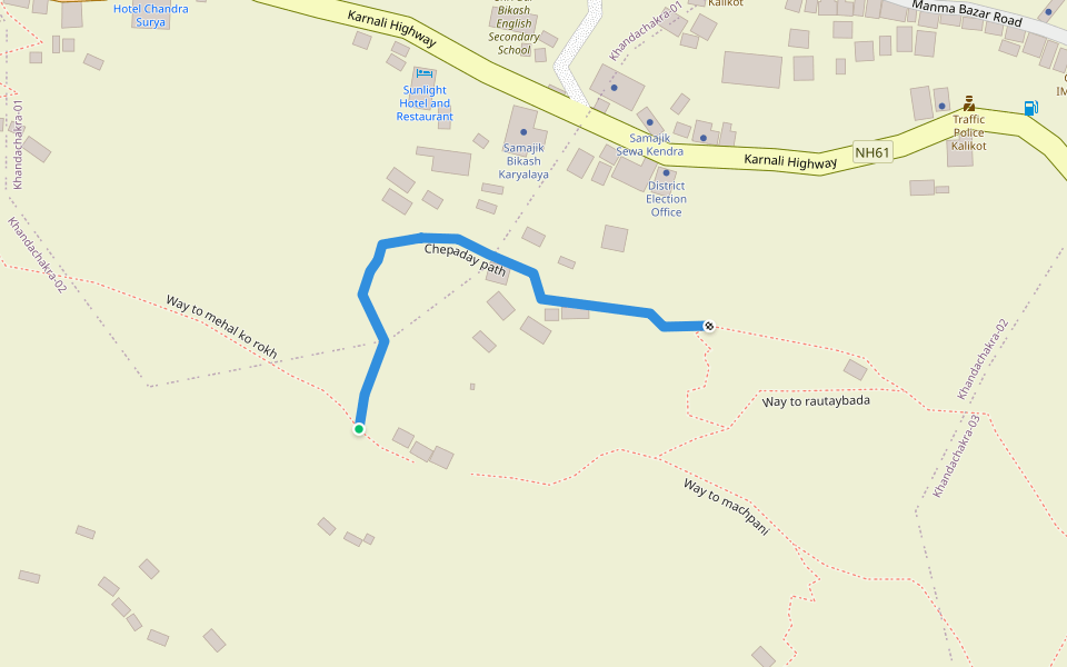 Chepaday path walking route map in Manma