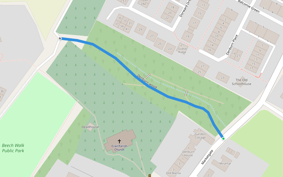 Denburn wood walking route map in Crail
