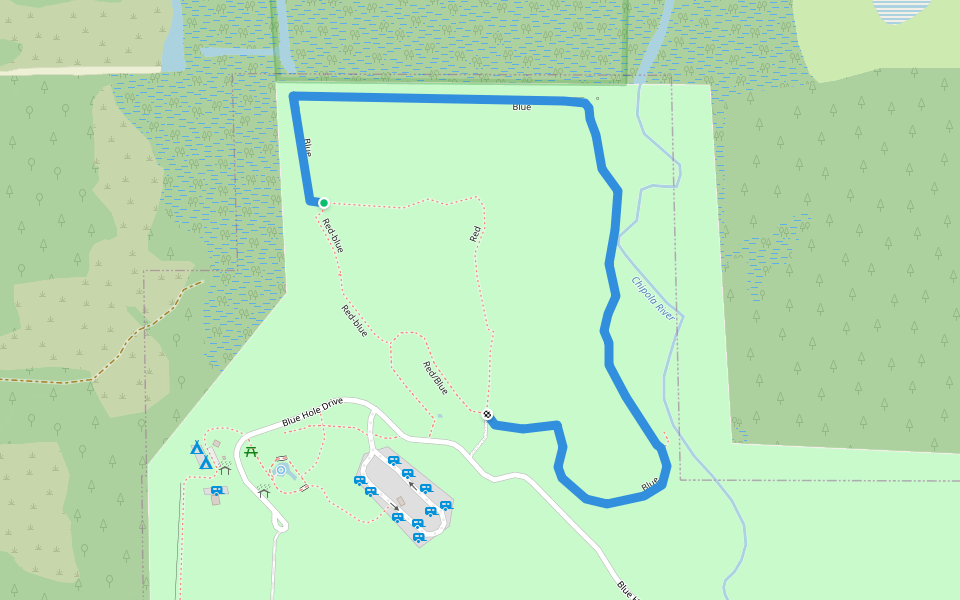 Blue walking route map in Marianna