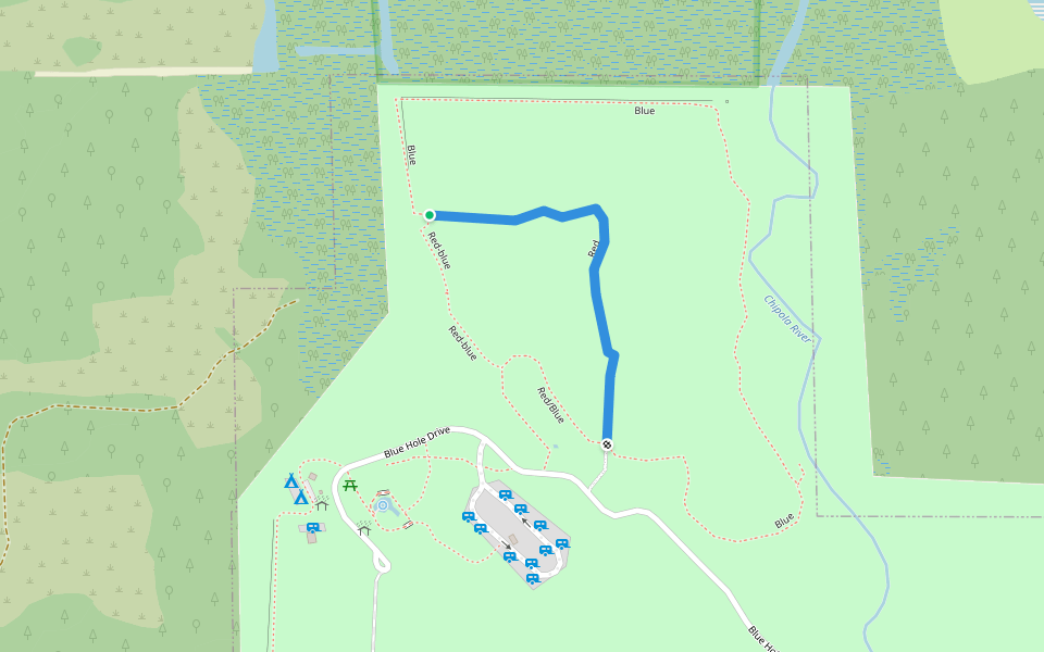 Red walking route map in Marianna