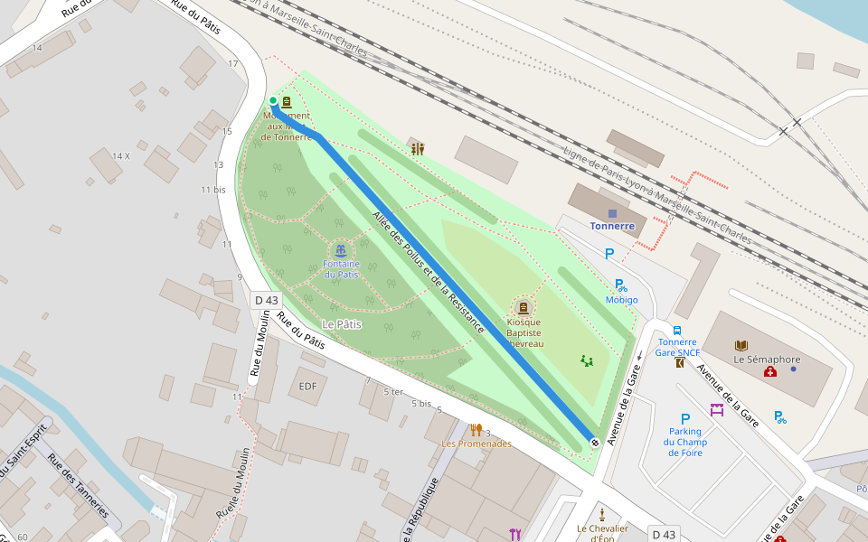 Allée des Poilus et de la Resistance walking route map in Tonnerre