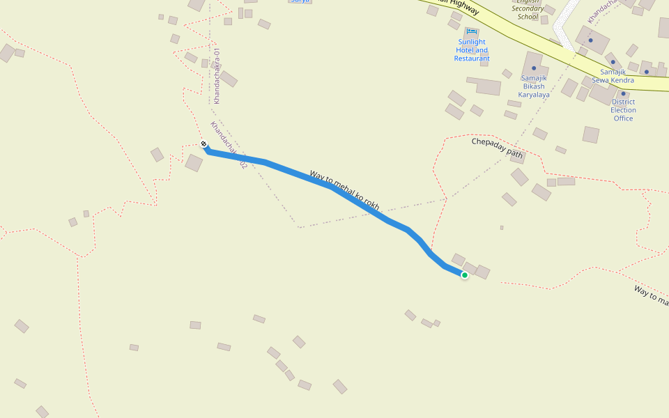 Way to mehal ko rokh walking route map in Manma