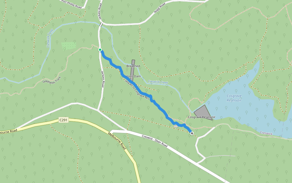 Jackass to Cosgrave Res walking route map in Creswick