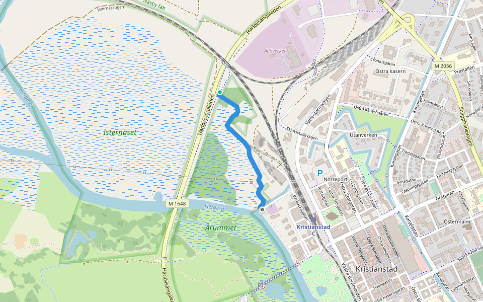 Kanalhusspången walking route map in Kristianstad