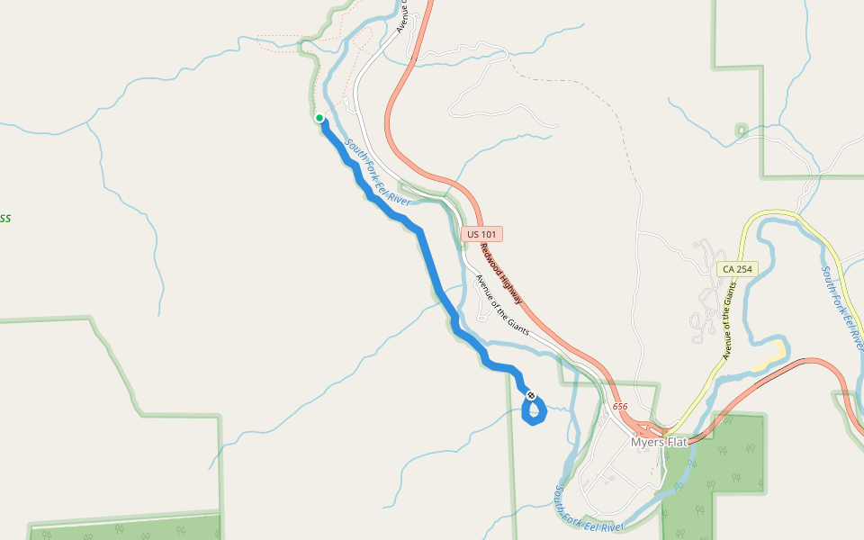 Canoe Creek Trail walking route map in Myers Flat