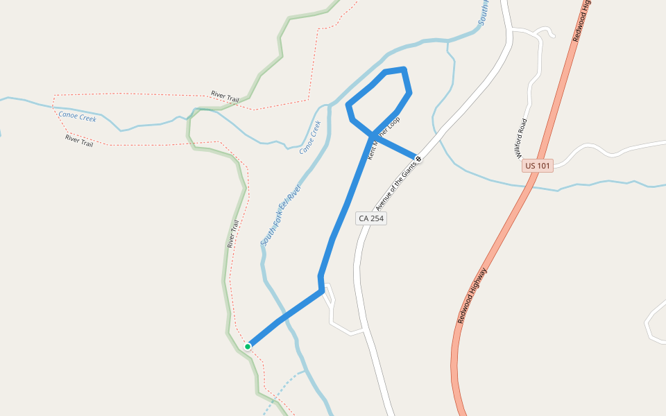 Kent Mather Loop walking route map in Myers Flat