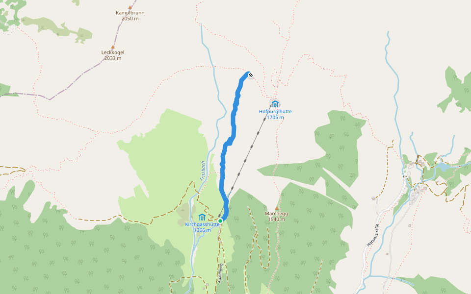 Hofpürglhütte walking route map in Viertal
