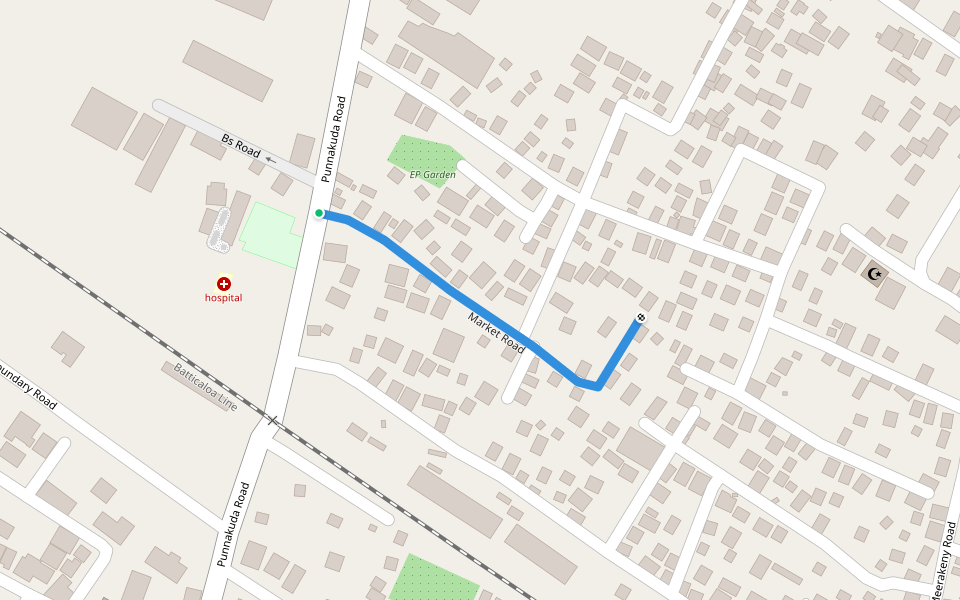 Market Road walking route map in Eravur