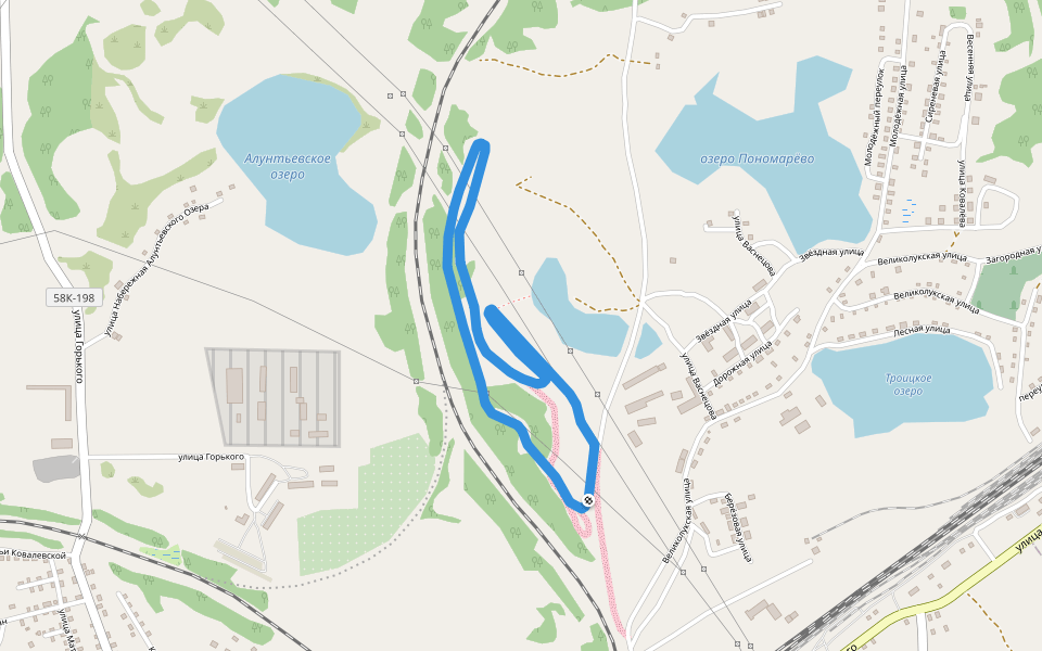 Алунтьевские горы walking route map in Nevel