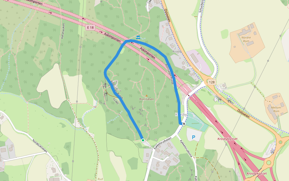 Romsåsen Rundt walking route map in Kykkelsrud