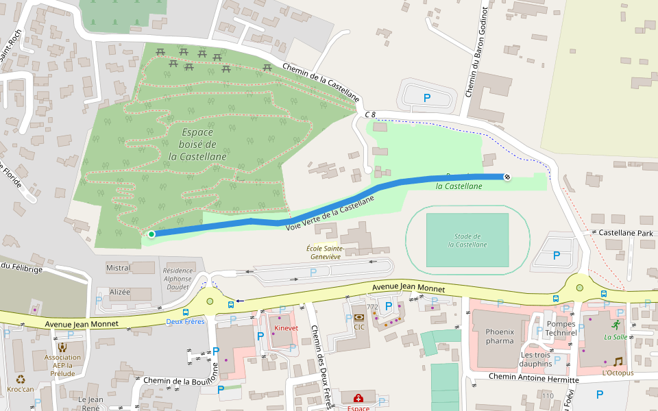 Voie Verte de la Castellane walking route map in Ollioules