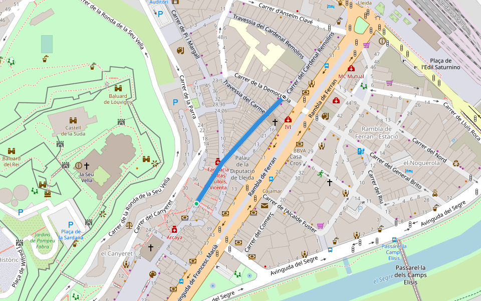 Carrer del Carme walking route map in Lleida