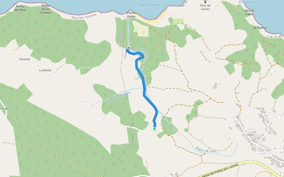 Camín del Lloréu walking route map in Colunga