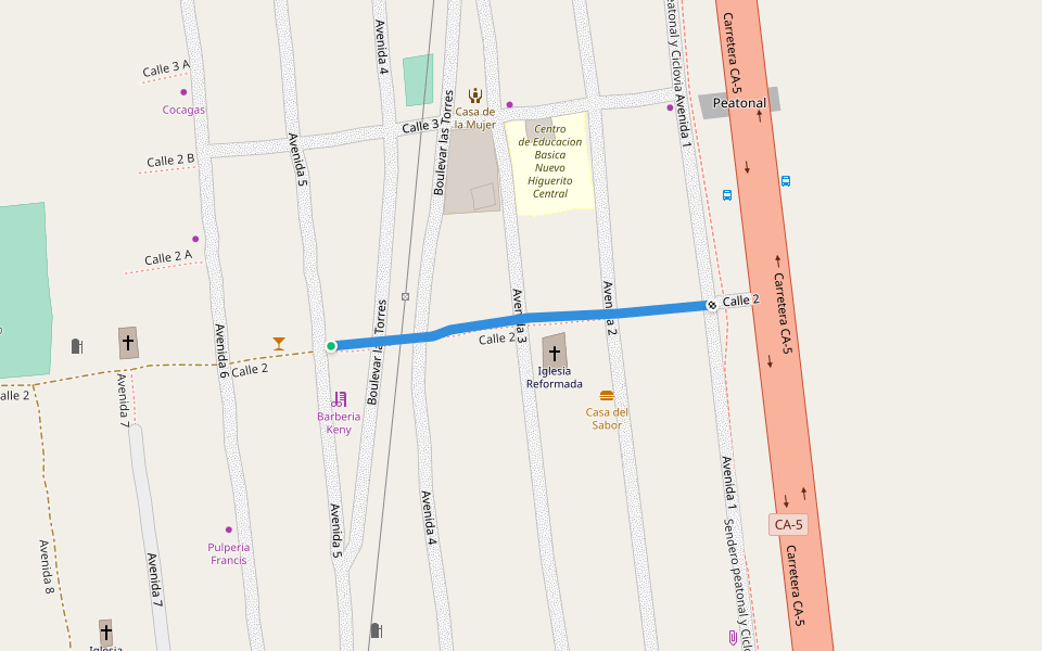 Calle 2 walking route map in San Pedro Sula