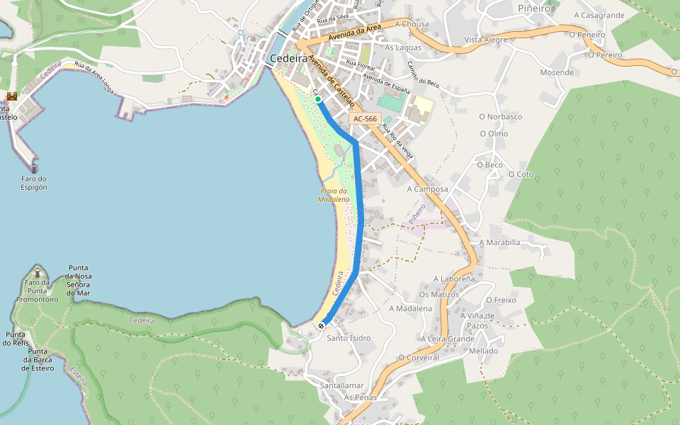Paseo Marítimo walking route map in Cedeira
