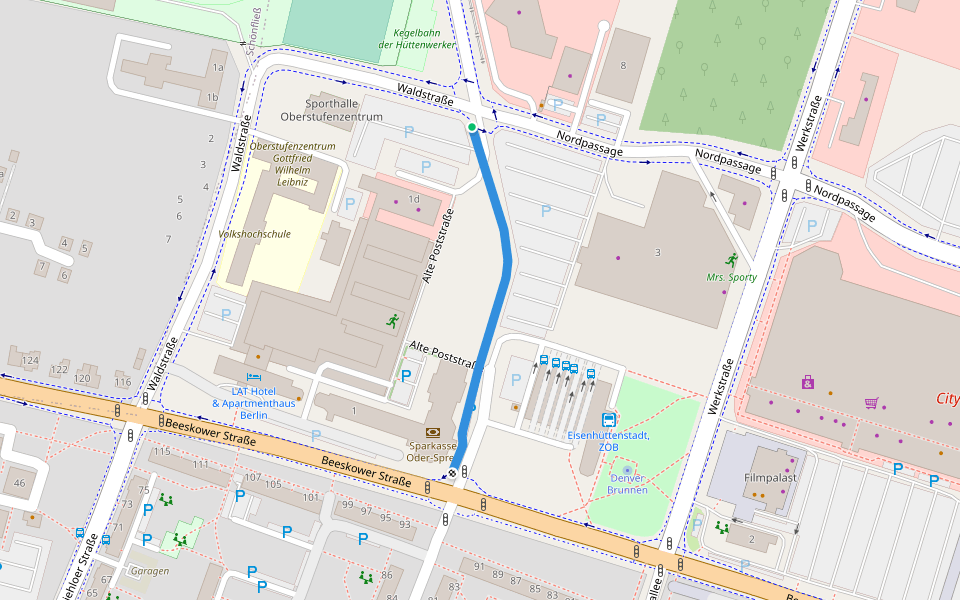 Alte Poststraße walking route map in Eisenhüttenstadt