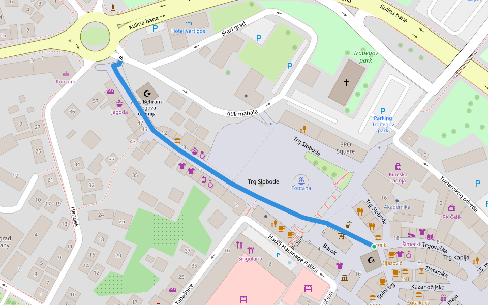 Gradska walking route map in Tuzla