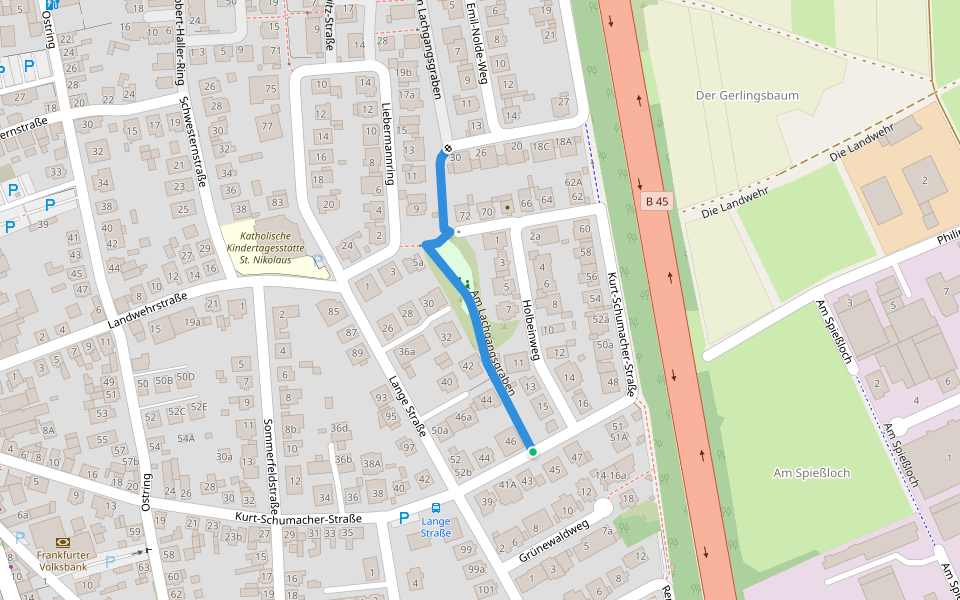 Am Lachgangsgraben walking route map in Rodgau