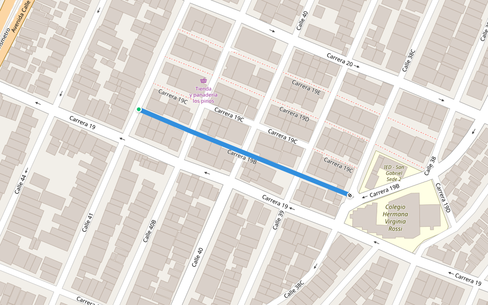 Carrera 19B walking route map in Barranquilla